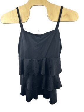 Swim by Cacique Tankini Top Size 28 Layered Ruffles Solid Black Adjustable Strap